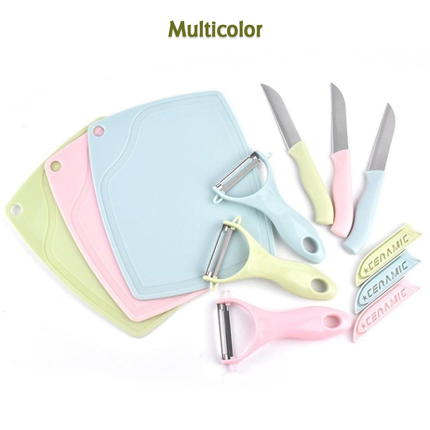 Plastic Kitchen Peeler - Green & Classic Stainless Steel 3-Piece Knife Set Combo Your Brand