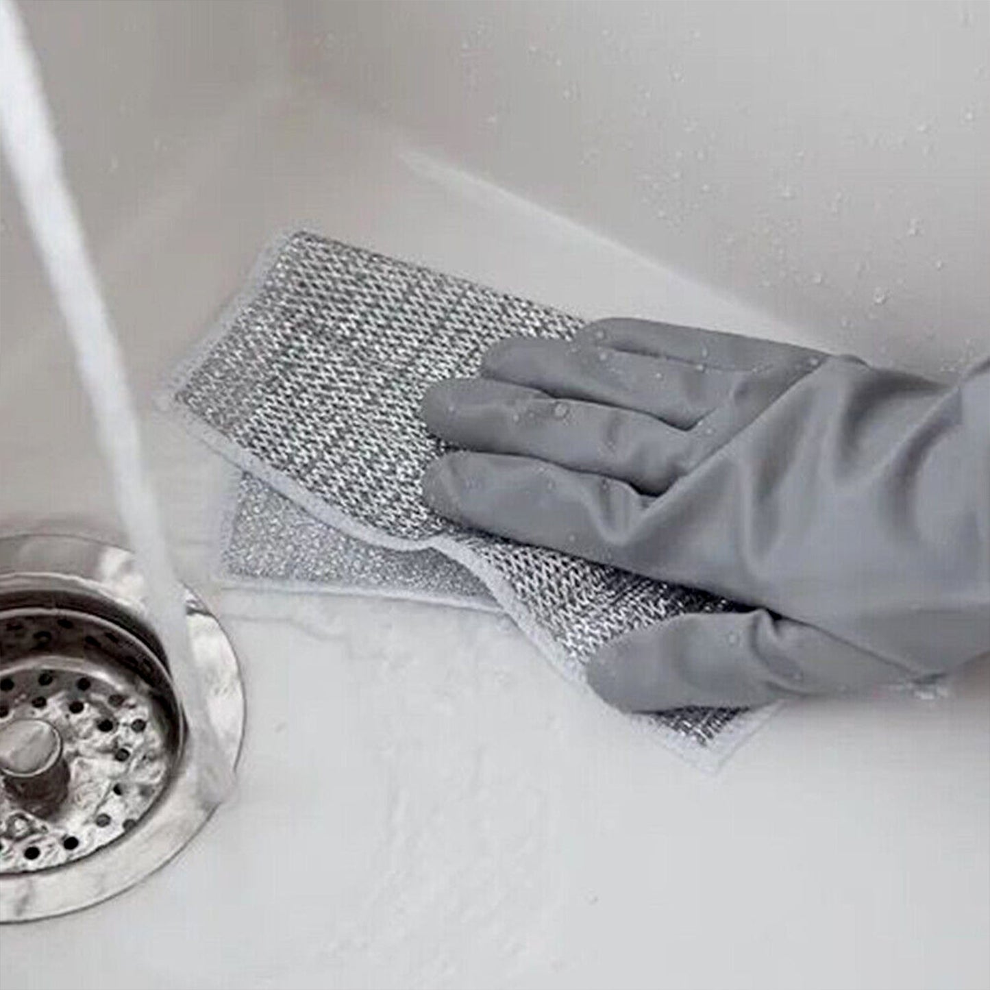 Double-Sided Microfiber Cloth & Stainless Steel Scrubber – (1 Pc, 20x20 cm)