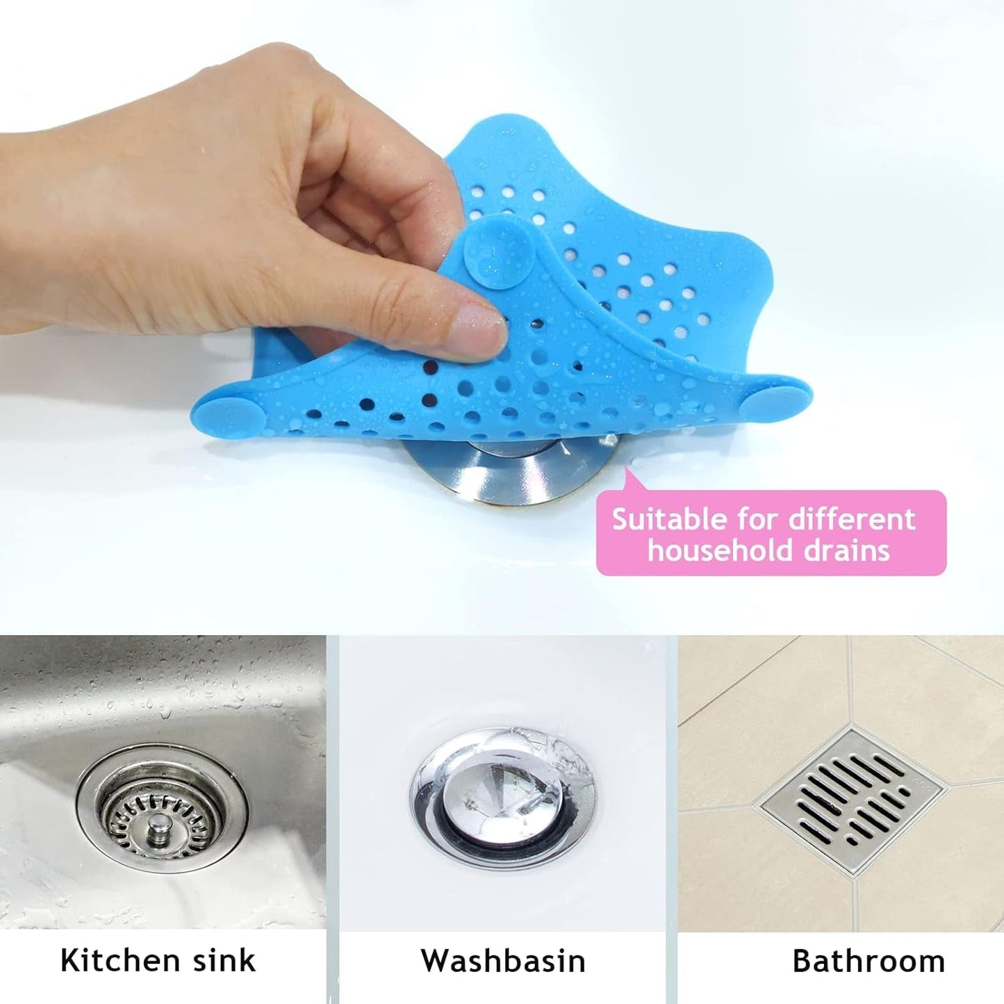 Star Shape Suction Cup Kitchen Bathroom Sink Drain Strainer Hair Stopper Filter, Star Shaped Sink Filter Bathroom Hair Catcher, Drain Strainers Cover Trap Basin (1 Pc) Your Brand