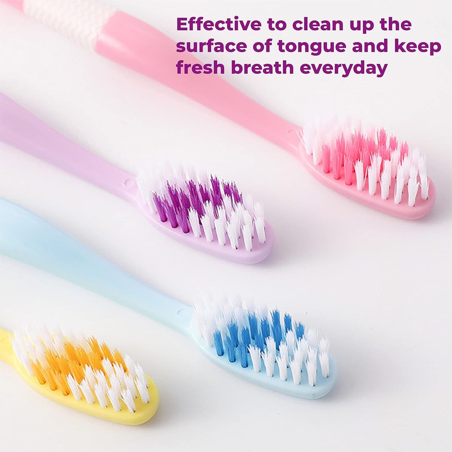 2-in-1 Tooth Brush with Tongue Scraper, Soft Bristle & Long Handle (8Pcs) Soft Toothbrush Your Brand