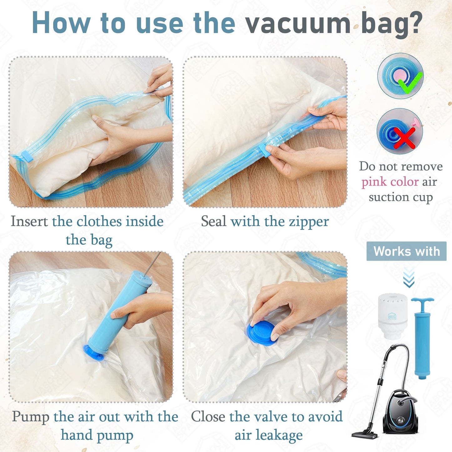 RMB Vacuum Bag – Space Saver Compression Sealer Bags with Manual Pump (Pack of 5) shopbyte