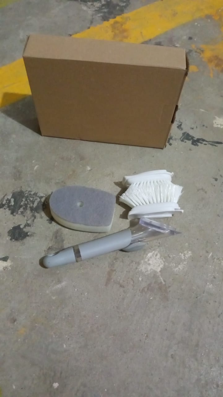 Dish Scrubber with Soap Dispenser, Soap Dispensing Dish Brush Set (1 Set / With Brown Box) Your Brand