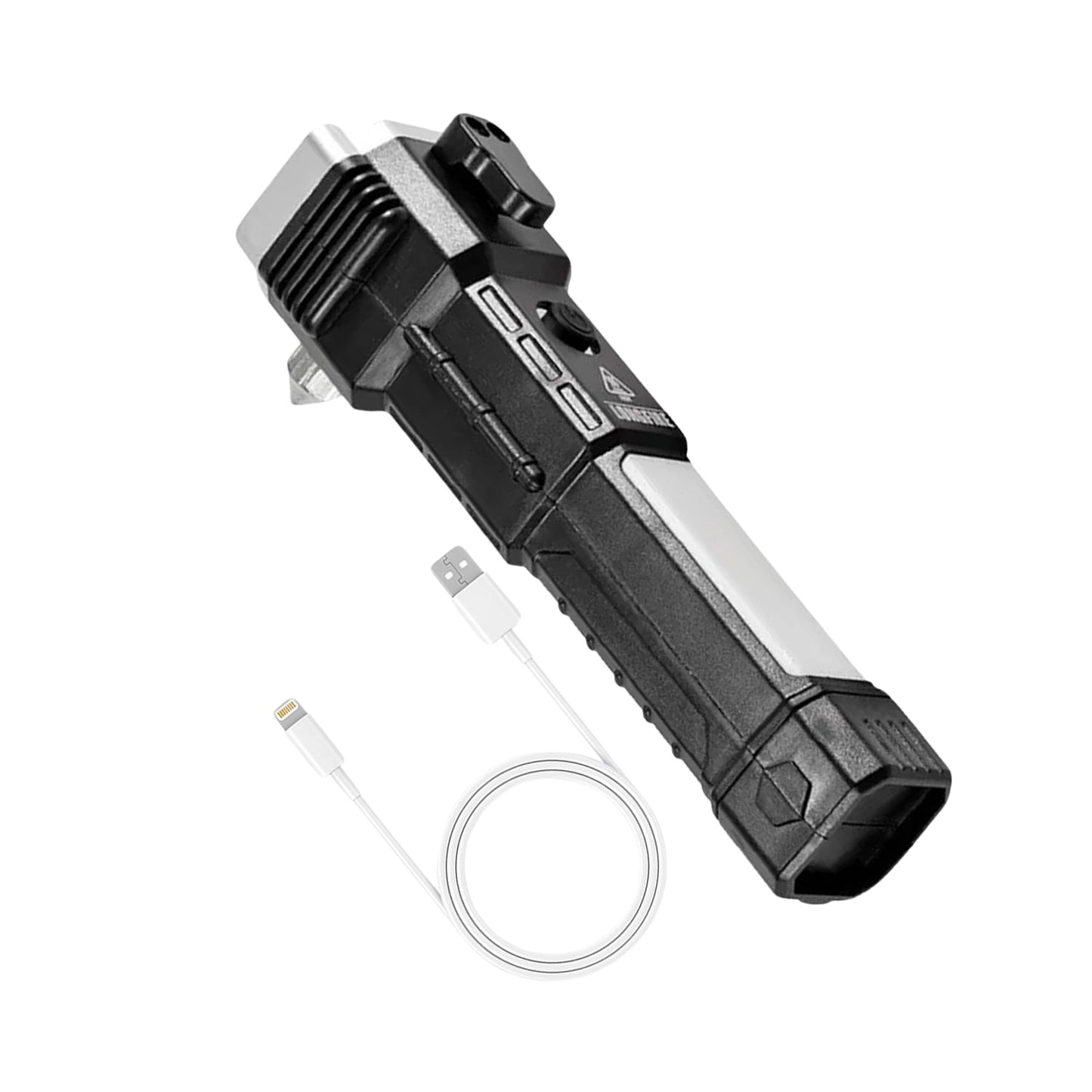 Portable 3W Rechargeable LED Torch with Long Beam, Hammer & Glass Cutter
