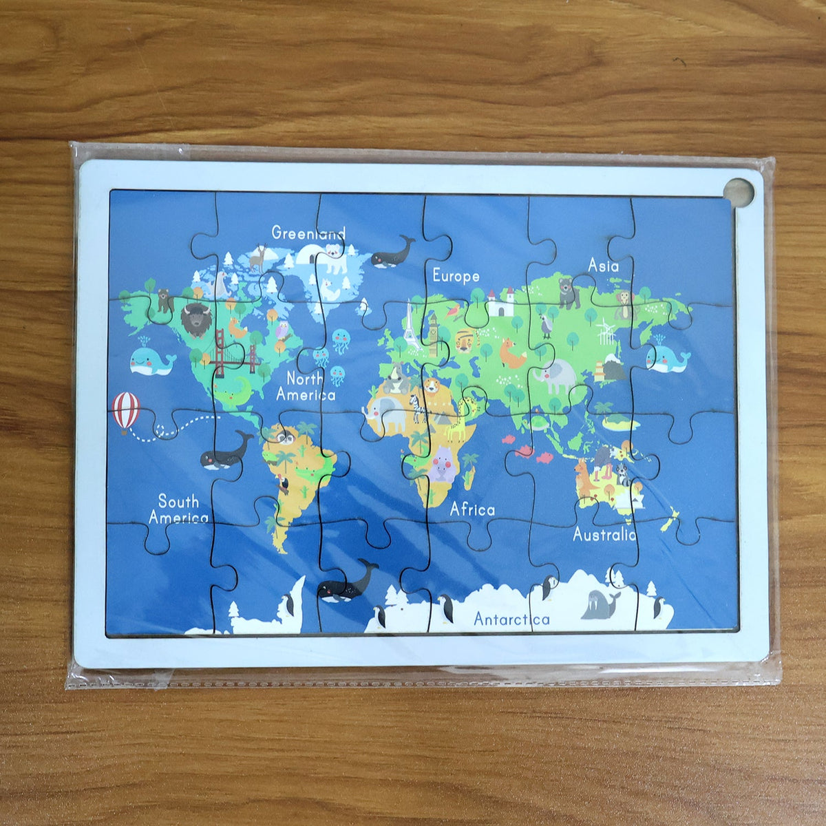 Educational Wooden World Map Puzzle for Kids - (1 Set)