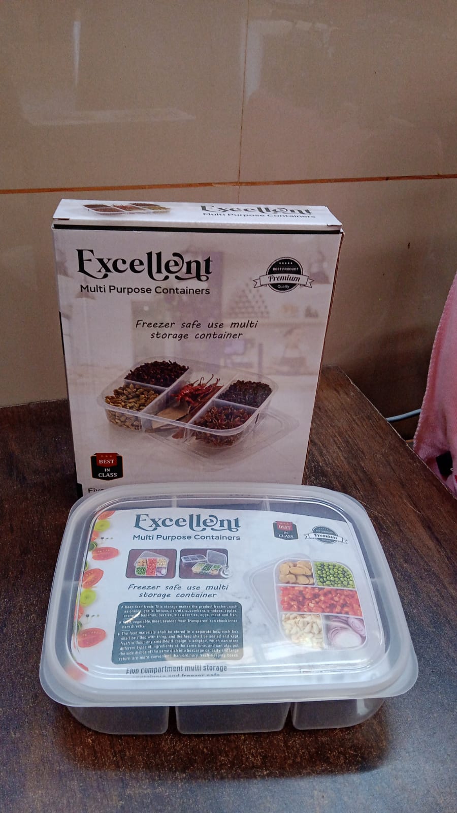 Plastic 5- Compartment Excellent container Reusable Lunch Box (1 Pc) Your Brand