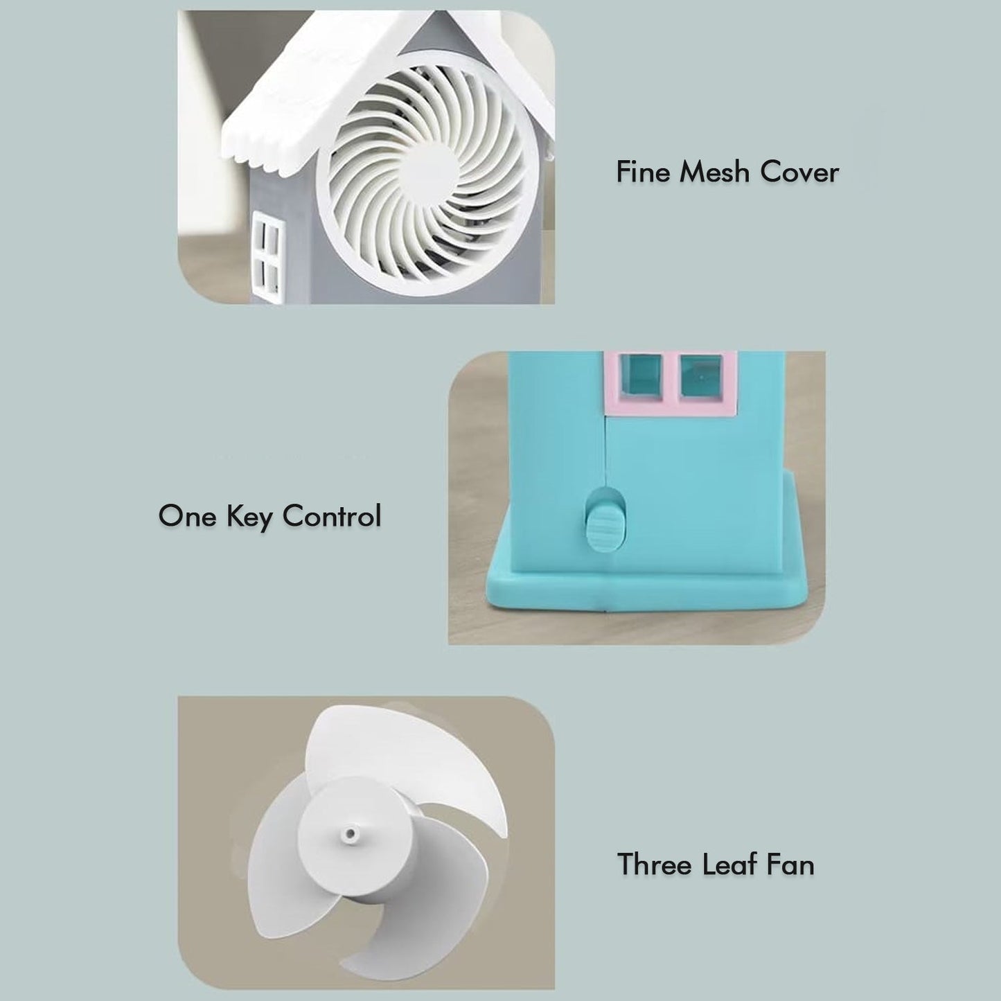 Mini House Fan House Design Rechargeable Portable Personal Desk Fan For Home , Office & Kids Use (Battery Not Include) Your Brand