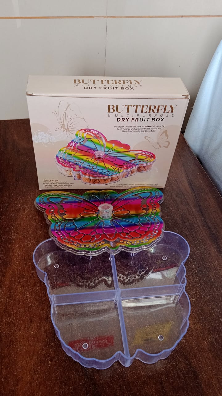Butterfly Shape 4 Compartment Multipurpose Box | Dry Fruit Box (1 Pc) Your Brand