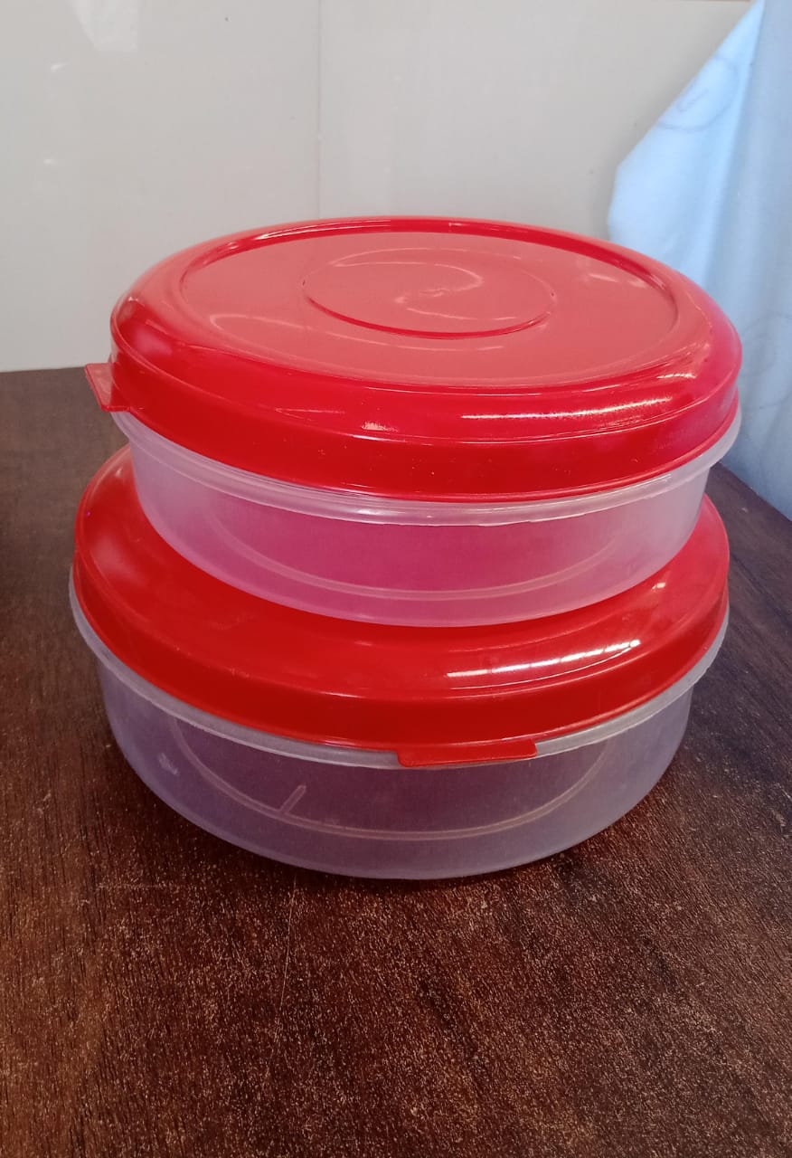 Round Plastic Big & Small Storage Container Box (PACK OF 2) Your Brand