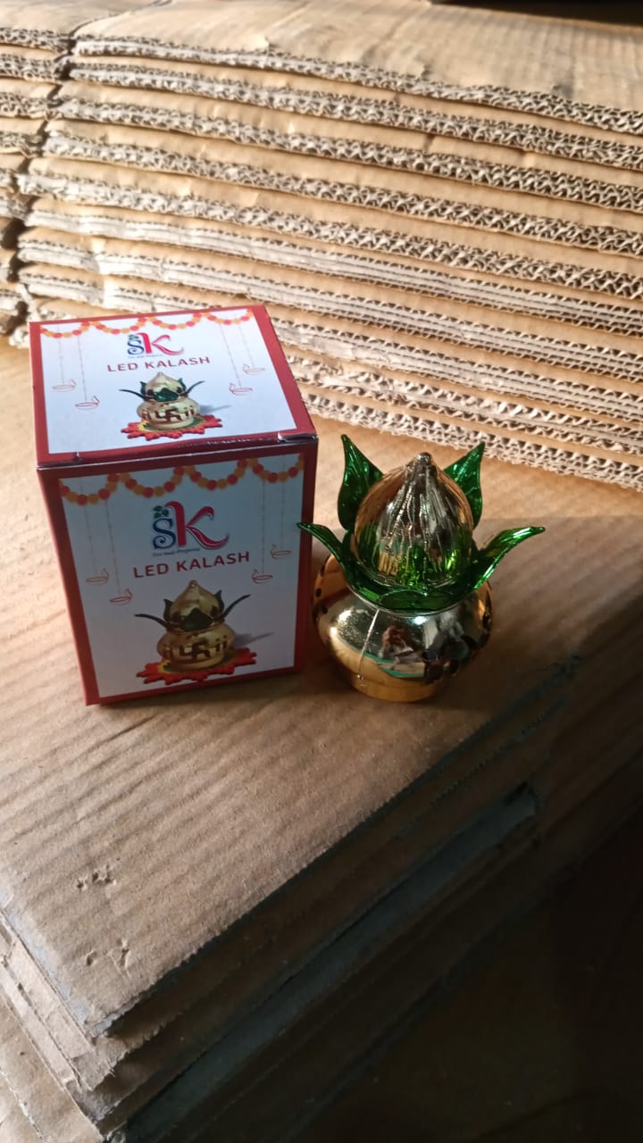 Gold Plated Eco Friendly LED Kalash for Pooja Mandir (1 pc / Multicolor LED) Your Brand