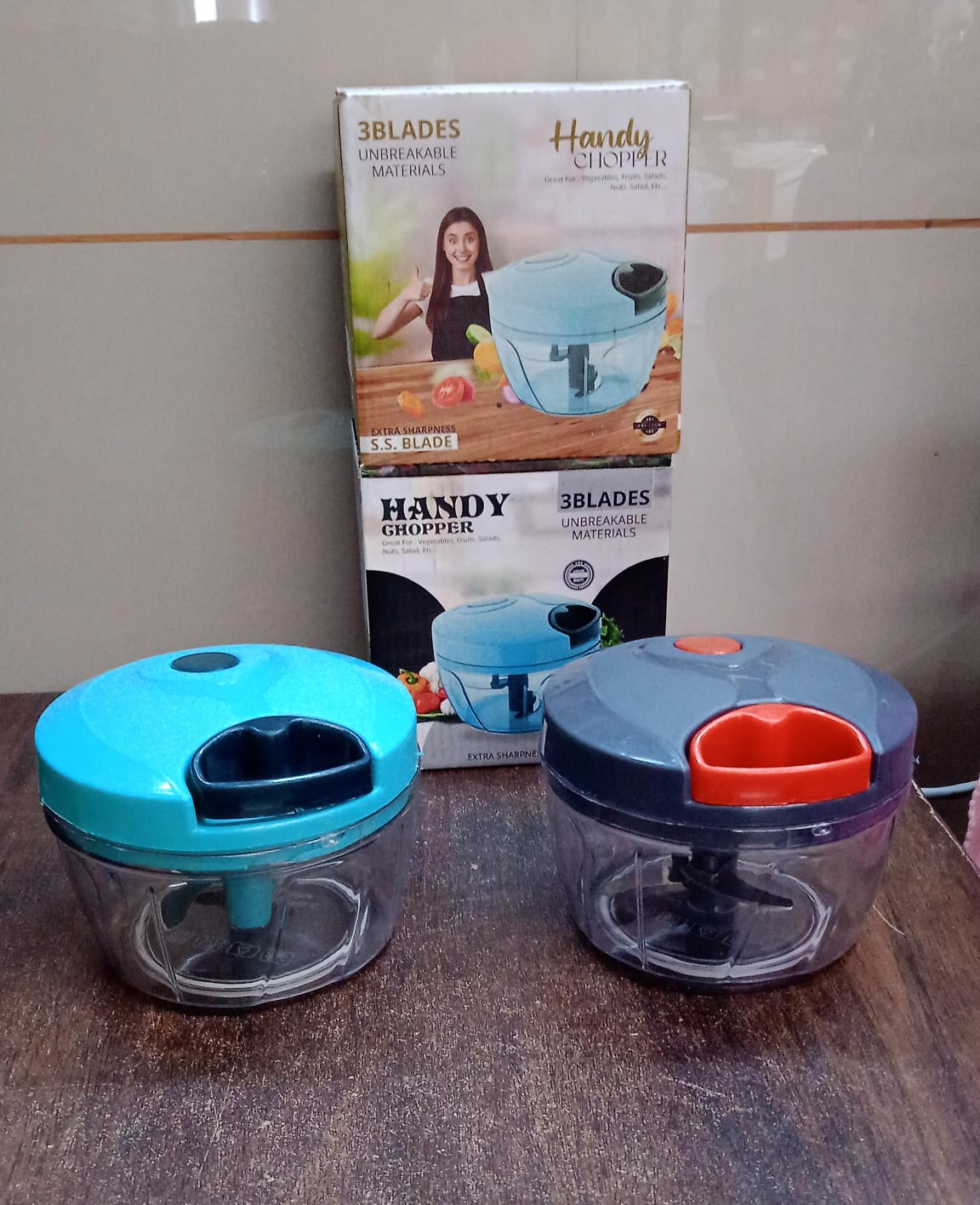 3 Blades Handy Chopper and Slicer Used Widely for chopping and Slicing (450 ML / 1 Pc) Your Brand