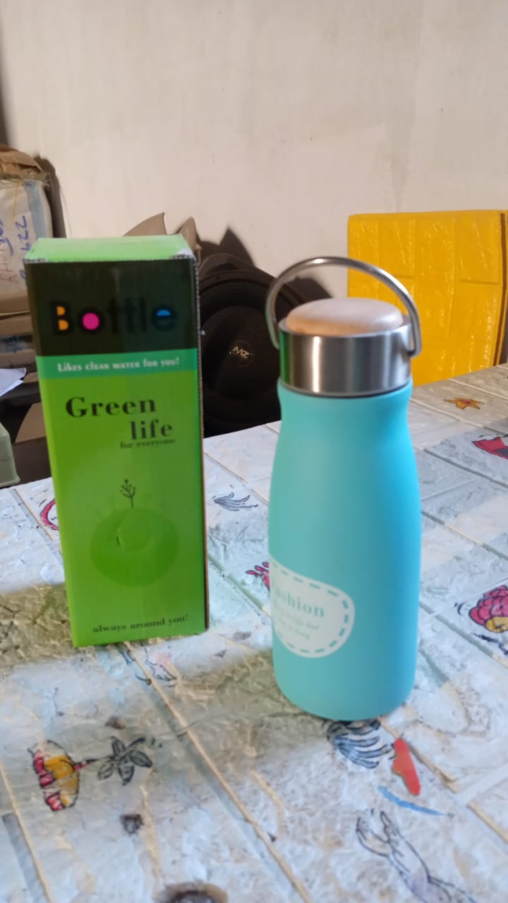 Stainless Steel Water Bottle With Handle, Fridge Water Bottle, Stainless Steel Water Bottle Leak Proof, Rust Proof, Hot & Cold Drinks, Gym Sipper BPA Free Food Grade Quality, Steel fridge Bottle For office / Gym / School (360 ML) Your Brand