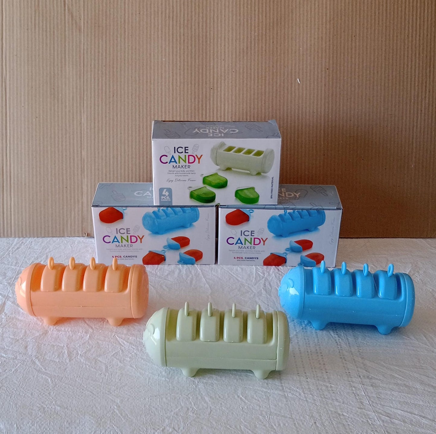 CARTOON SHAPE MOLD ICE CANDY, POPSICLE MOLD ICE, PLASTIC ICE CANDY MAKER KULFI MAKER MOLDS SET WITH 4 CUPS (1 PC / MULTICOLOR) Your Brand