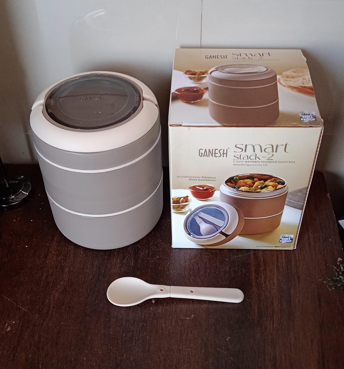 Ganesh Smart Stack 2 Layer Portable Lunch Box Stainless Steel Airtight Leak-Proof Lunch Box for Office, School, Picnic: Color May Vary (2 Layer) Your Brand