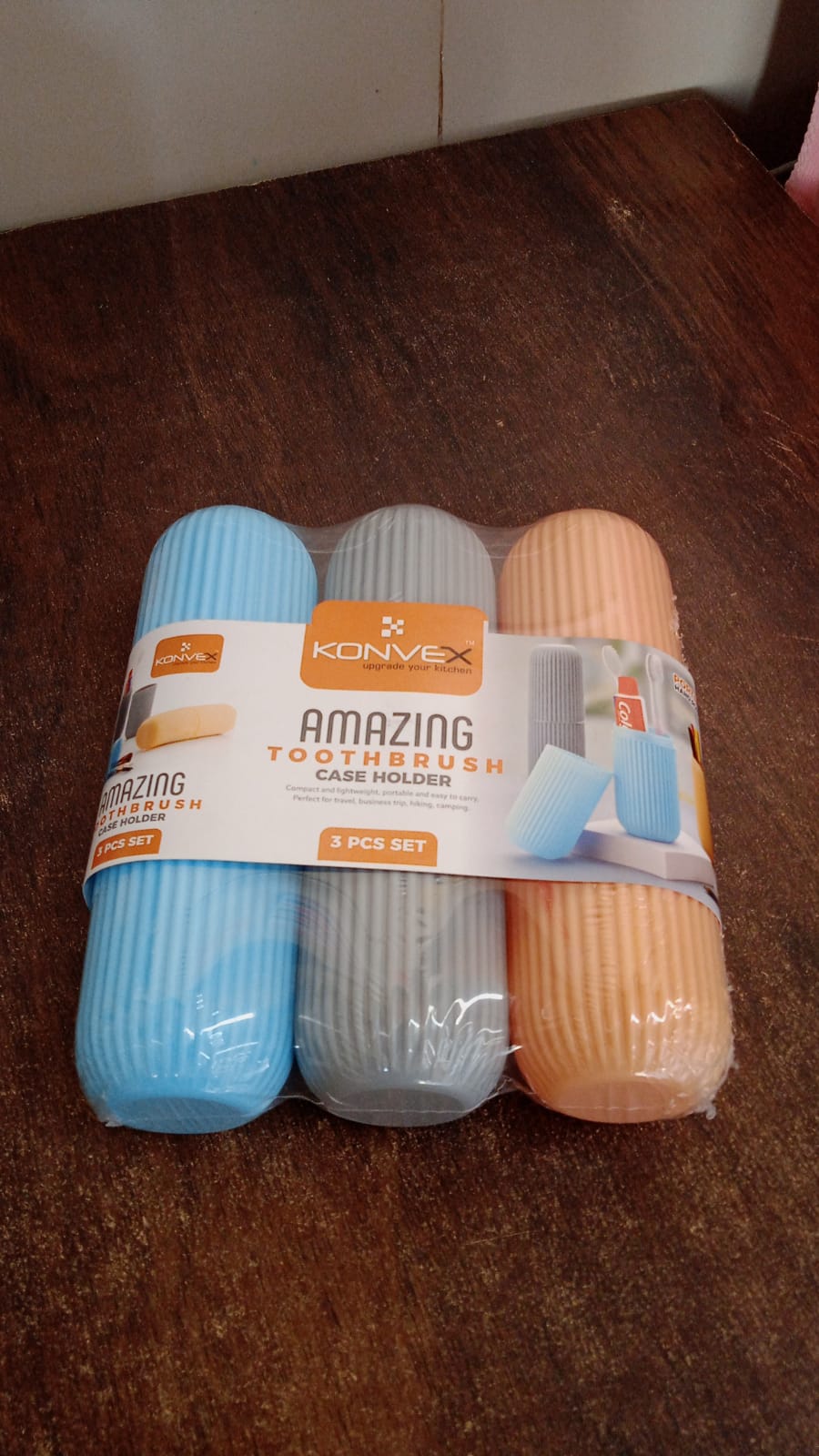 Capsule Shape Travel Toothbrush Toothpaste Case Holder (Multicolor / 3 Pcs Set) Your Brand