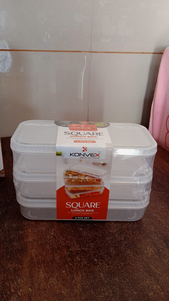 Plastic Square Lunch Box, Kitchen Containers Set (3 Pcs Set) Your Brand