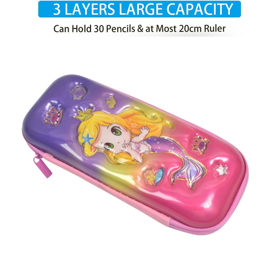 3D Cartoon Zipper Compass Box, Pencil Box (1 Pc / Mix Design)