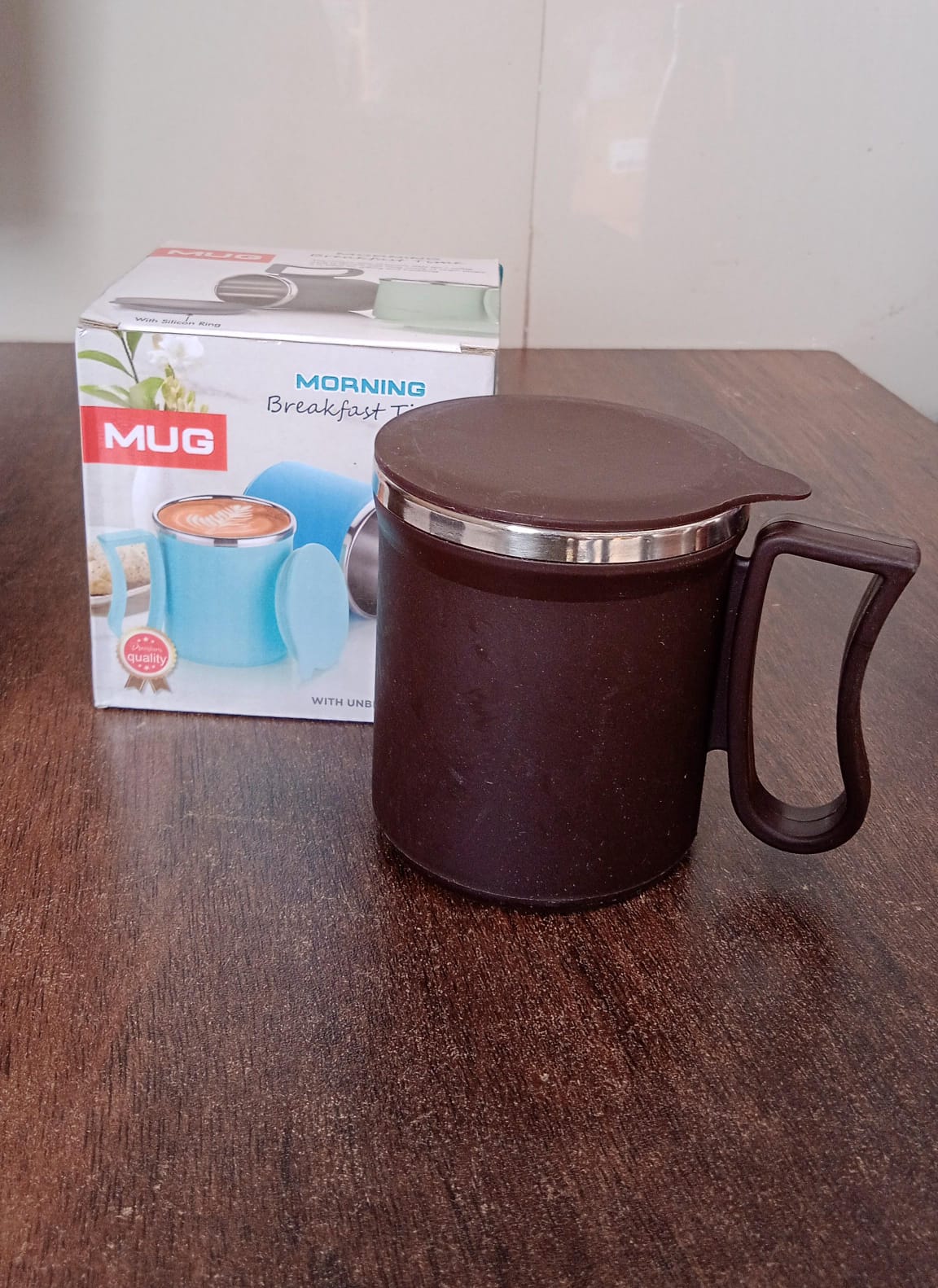 Coffee Mug with Lid and Handle-Plastic Covered Stainless Steel Mug (Random Color, Approx 200 ML) Your Brand