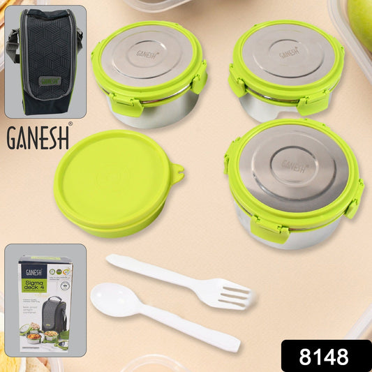 Stainless Steel Tiffin Lunch Box Container / Dabba with 4 Side Clip Lock Lid