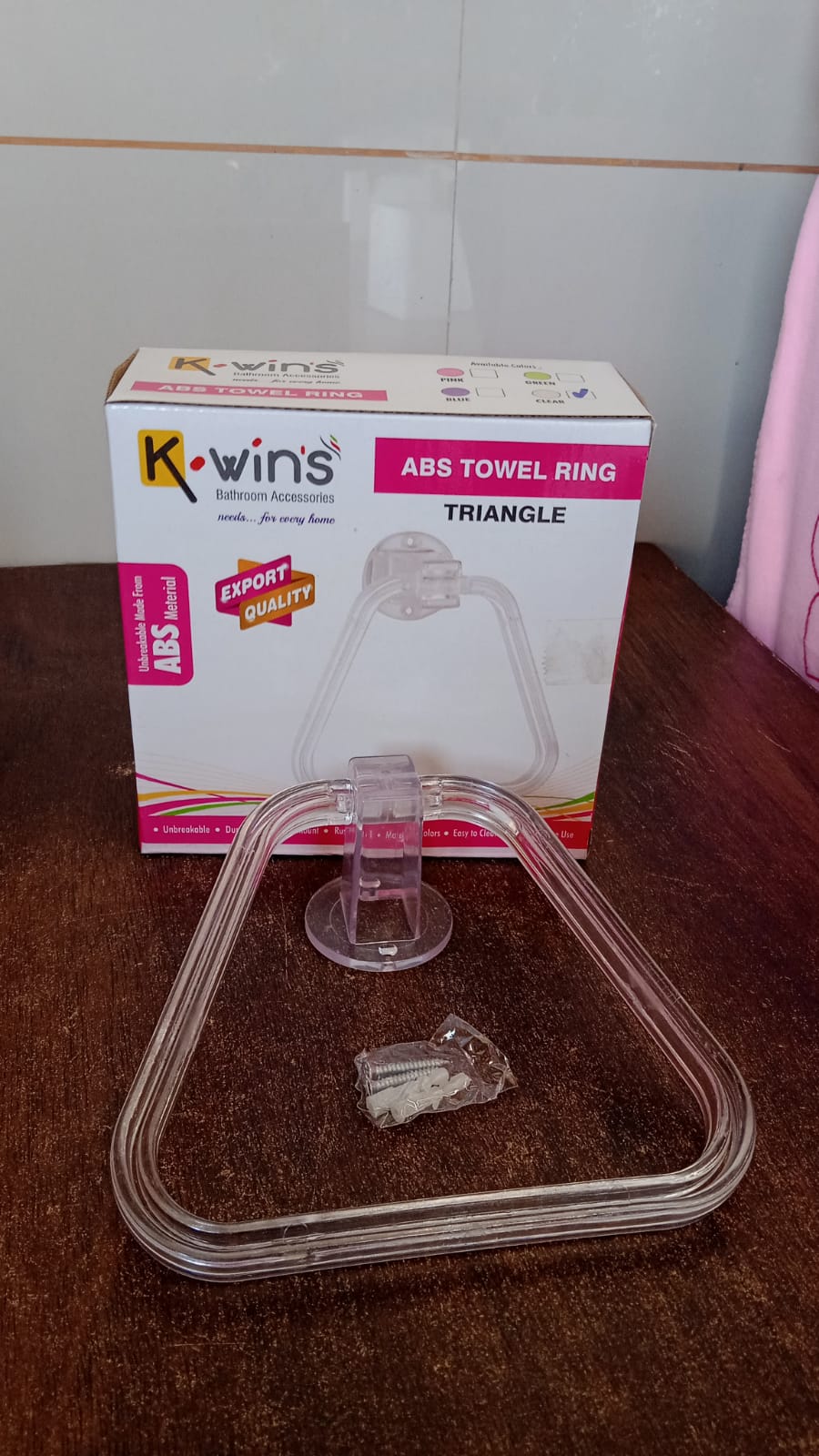 Unbreakable ABS Square Towel Ring Wall Mounted Stand / Holder (1 Pc) Your Brand