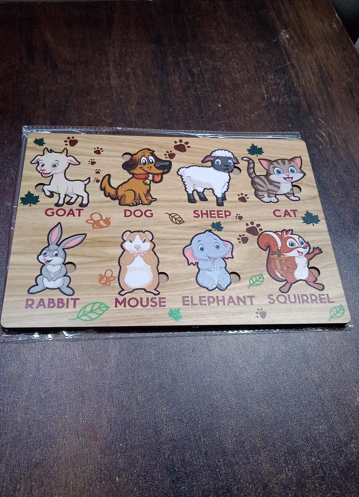 Wooden Animal Puzzle Learning Educational Board (1 Set / 28×20 Cm) Your Brand