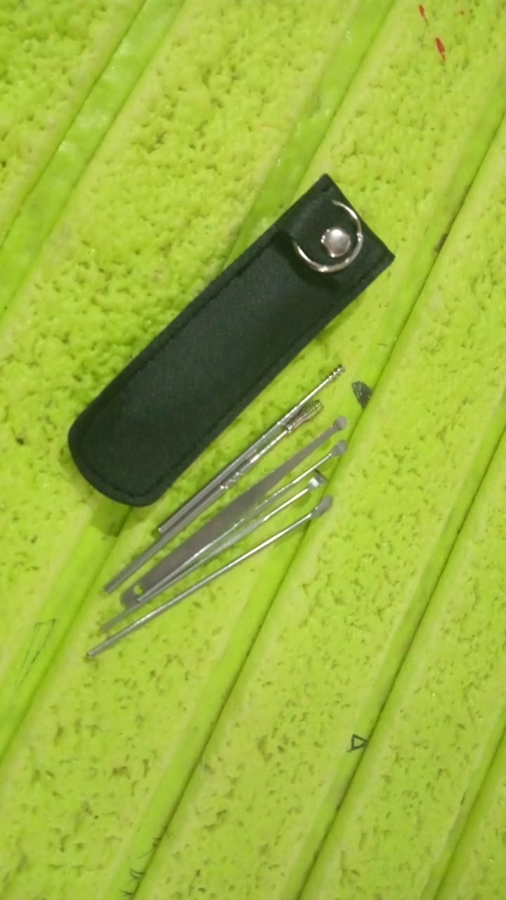 15036 6-in-1 Ear Wax Cleaner- Resuable Ear Cleaning Tools Leather Pouch Your Brand