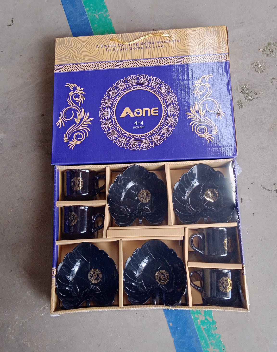 A One Ceramic Tea / cups / Mug Set With Leaf Shape Serving Bowl (8 Pcs set) Your Brand