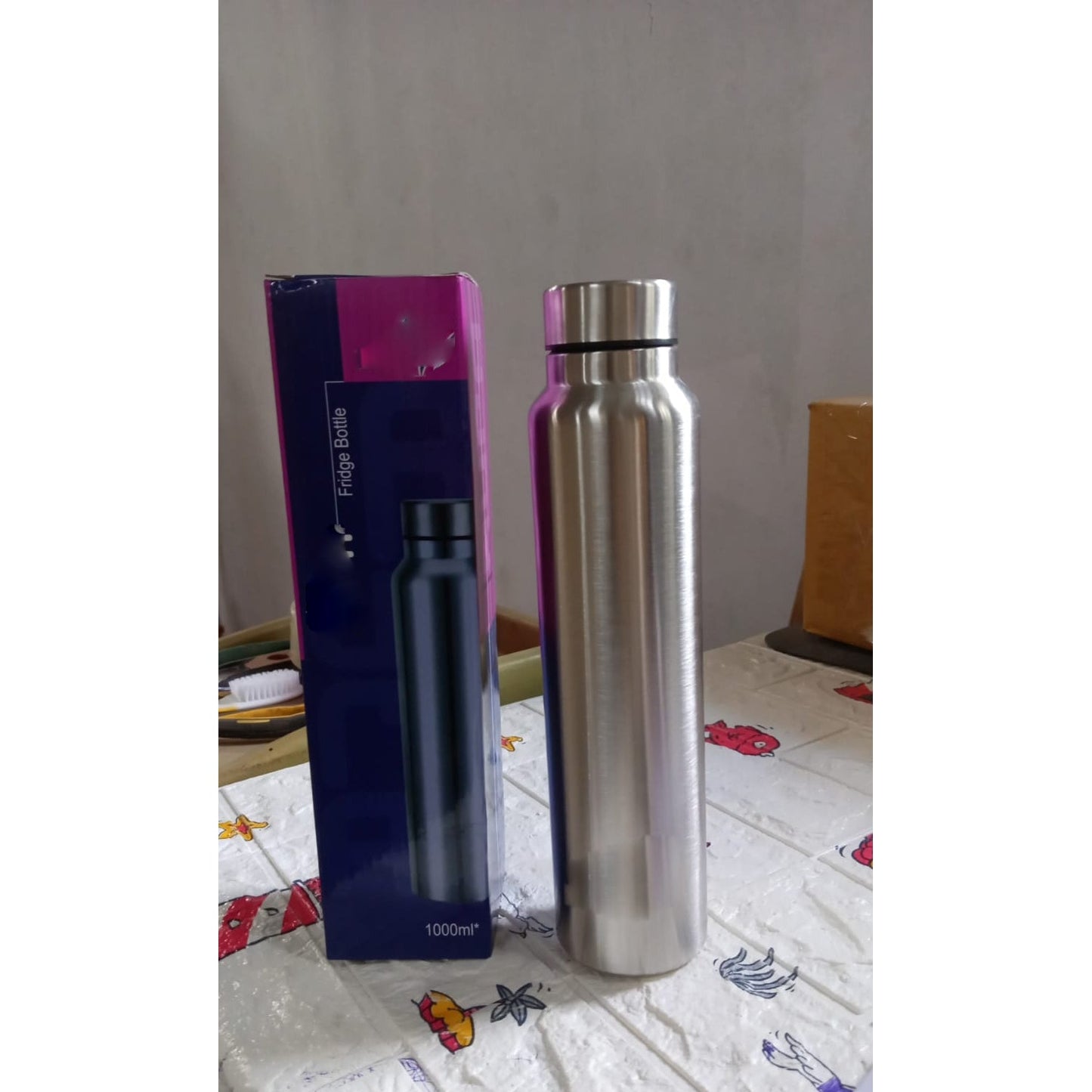 Stainless Steel Water Bottle, Fridge Water Bottle office / Gym / School 1000Ml Your Brand