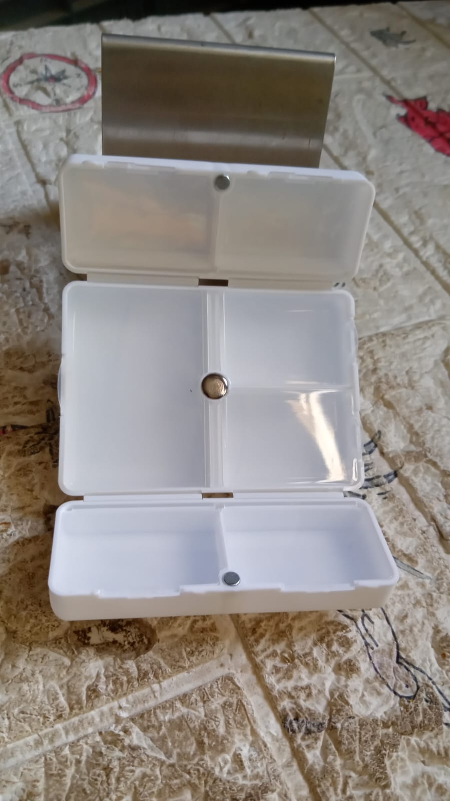 Magnetic Pill Organizer, 7 Compartments Portable Pill Case Travel Pill Organizer, Folding Design Pill Box for Purse Pocket to Hold Vitamins, Cod Liver Oil, Supplements, Medicine Box (1 Pc) Your Brand