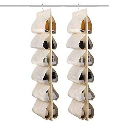 12 Pocket Hanging Shoe & Accessories Organizer – Foldable Non-Woven Fabric Closet Storage Rack for Wardrobe, Door & Hanger Rod (Multi-Color Options)