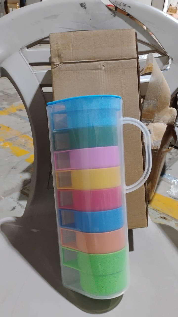 Rainbow Picnic Plastic Pitcher / Jug / Kettle Glass / Cup Set Water Bottle+Cup (9 Pcs Set) Your Brand