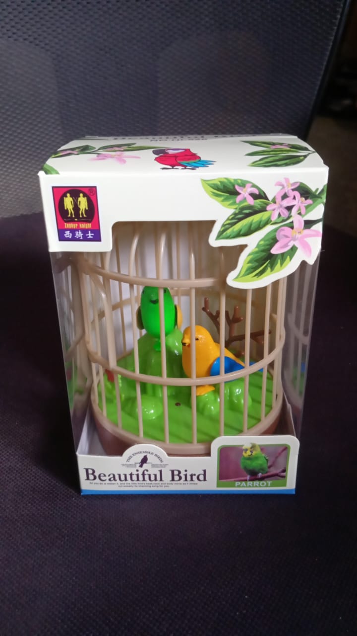Sound Activated Chirping Bird in Hanging Cage, Beautiful Pinjra Bird Toy (1 Pc / Battery Not Operated) Your Brand