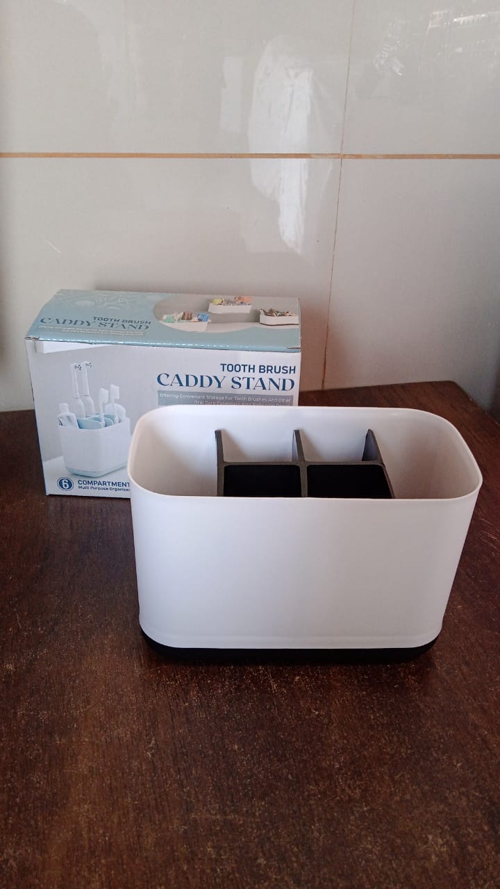 6 Compartment Multi Purpose Organizer Toothbrush Holder Stand Plastic Caddy (1 Pc) Your Brand