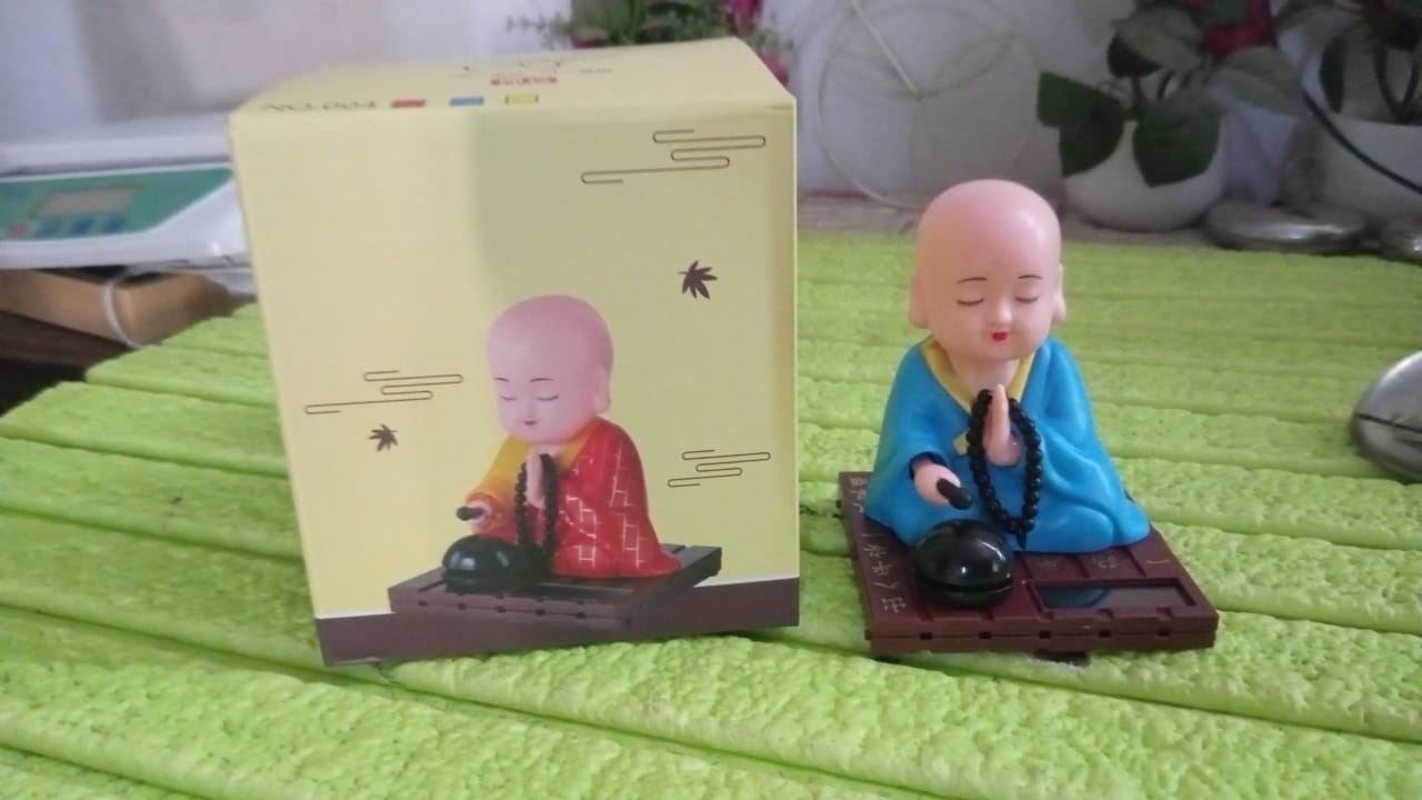 Solar Powered Sitting Buddha Statue, Moving Head and Hand (1 Pc / Medium) Your Brand