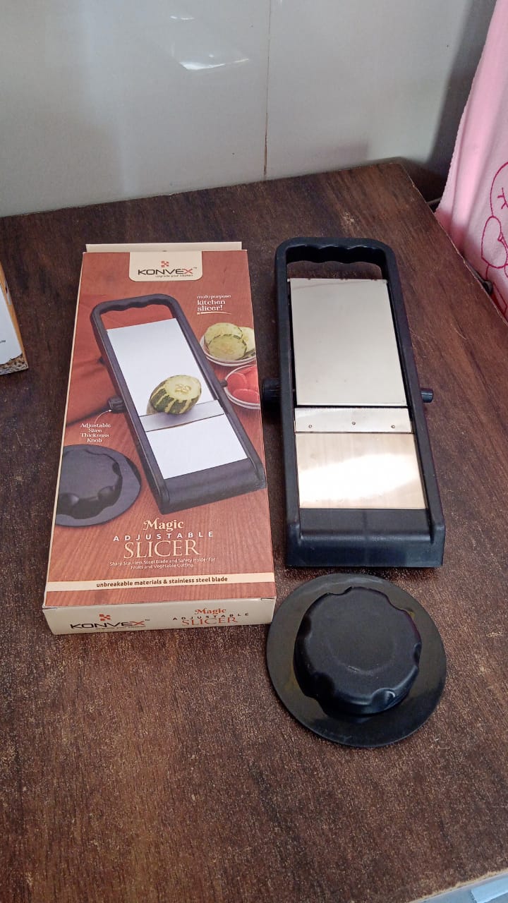 Adjustable Slicer, Stainless Steel and Plastic Premium Multipurpose Potato / Onion Slicer and Grater (1 Pc) Your Brand