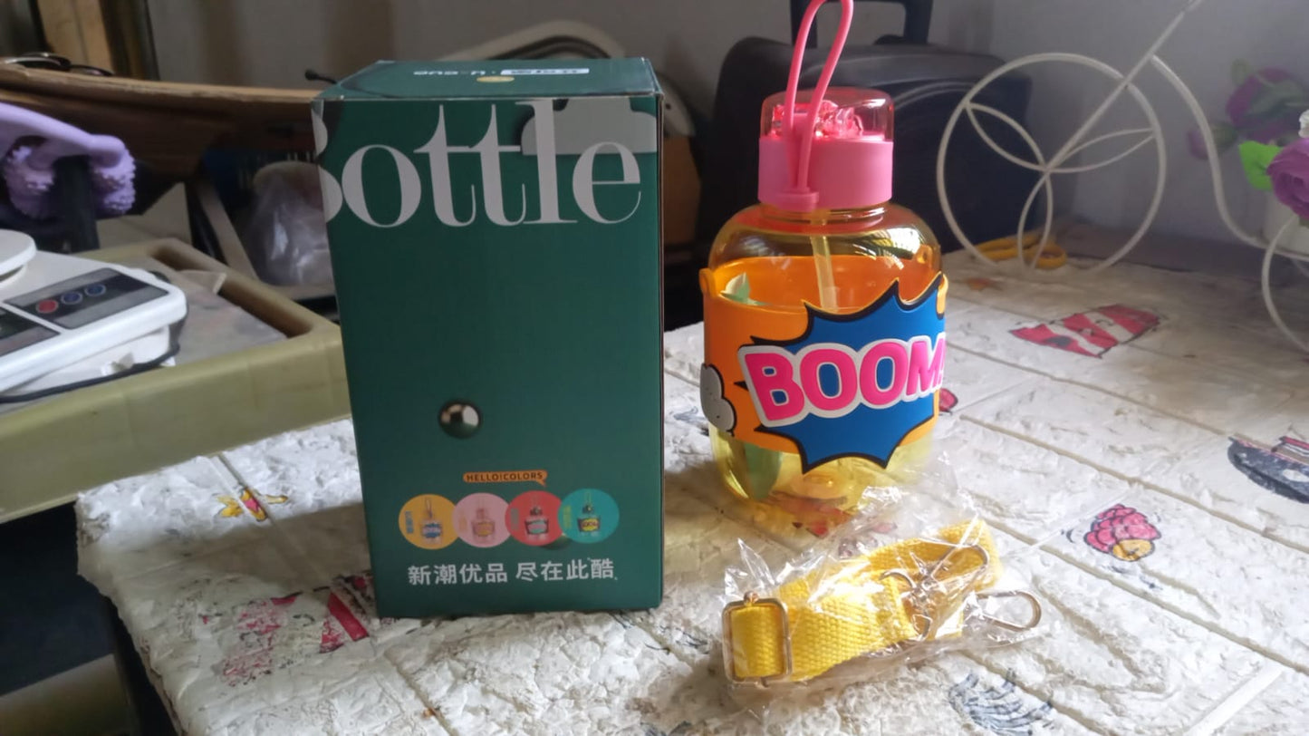 Cute Plastic Water Bottle with adjustable shoulder strap, Straw and Rubber Grip potable drinking cup Water Bottle For Kids | Water Bottle | Return Gift For Kids, Adults | School Water Bottle (1 Pc / 750 ML) Your Brand