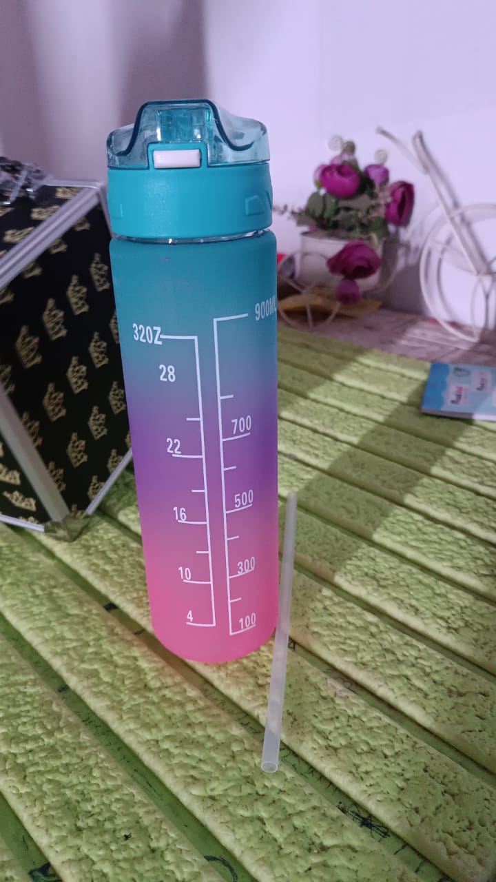 Plastic Colorful Motivational Water Bottle with Straw (900 ML) Your Brand