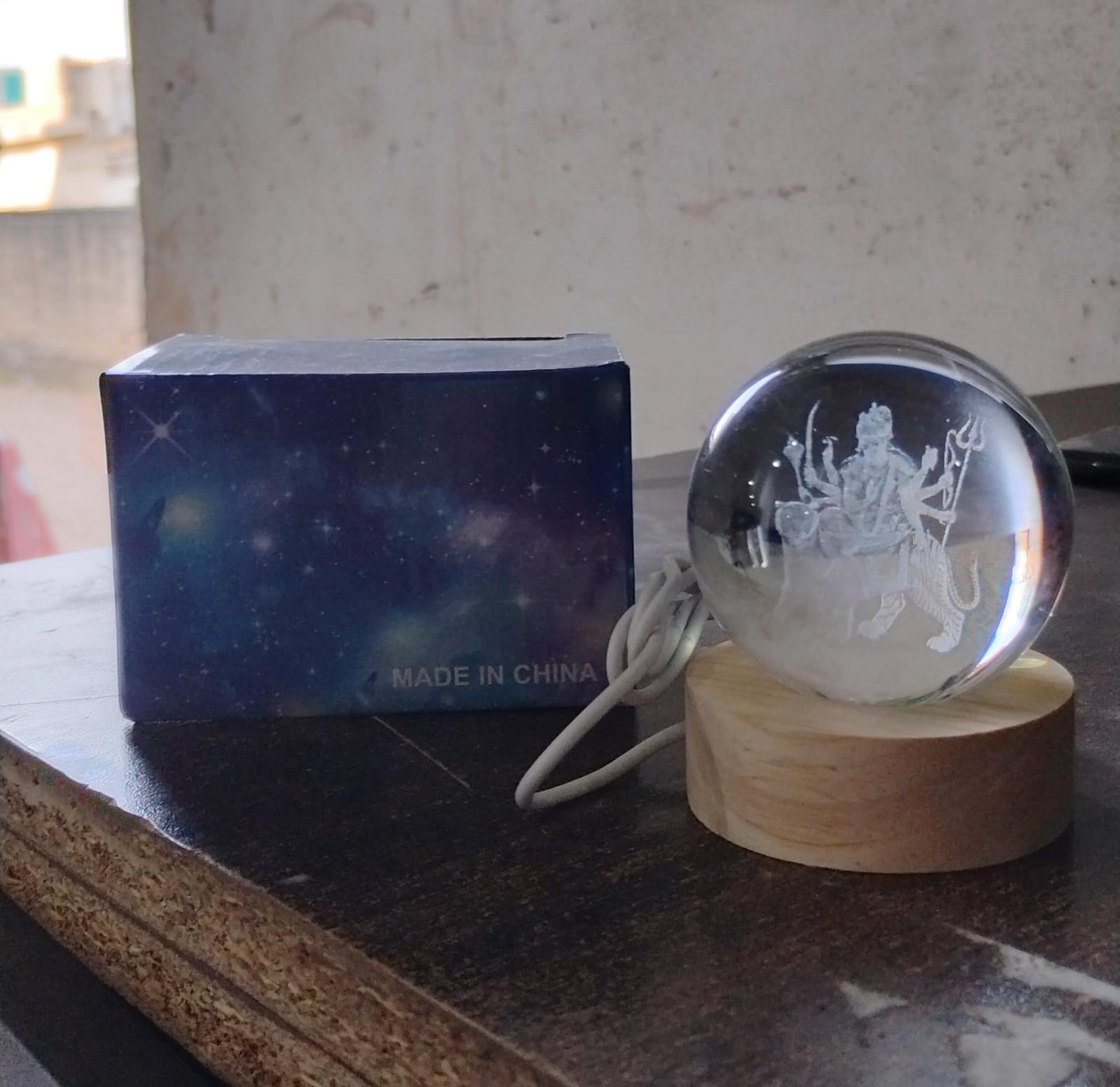 Ambaji 3D Crystal Ball lamps With Base (1 Pc) Your Brand