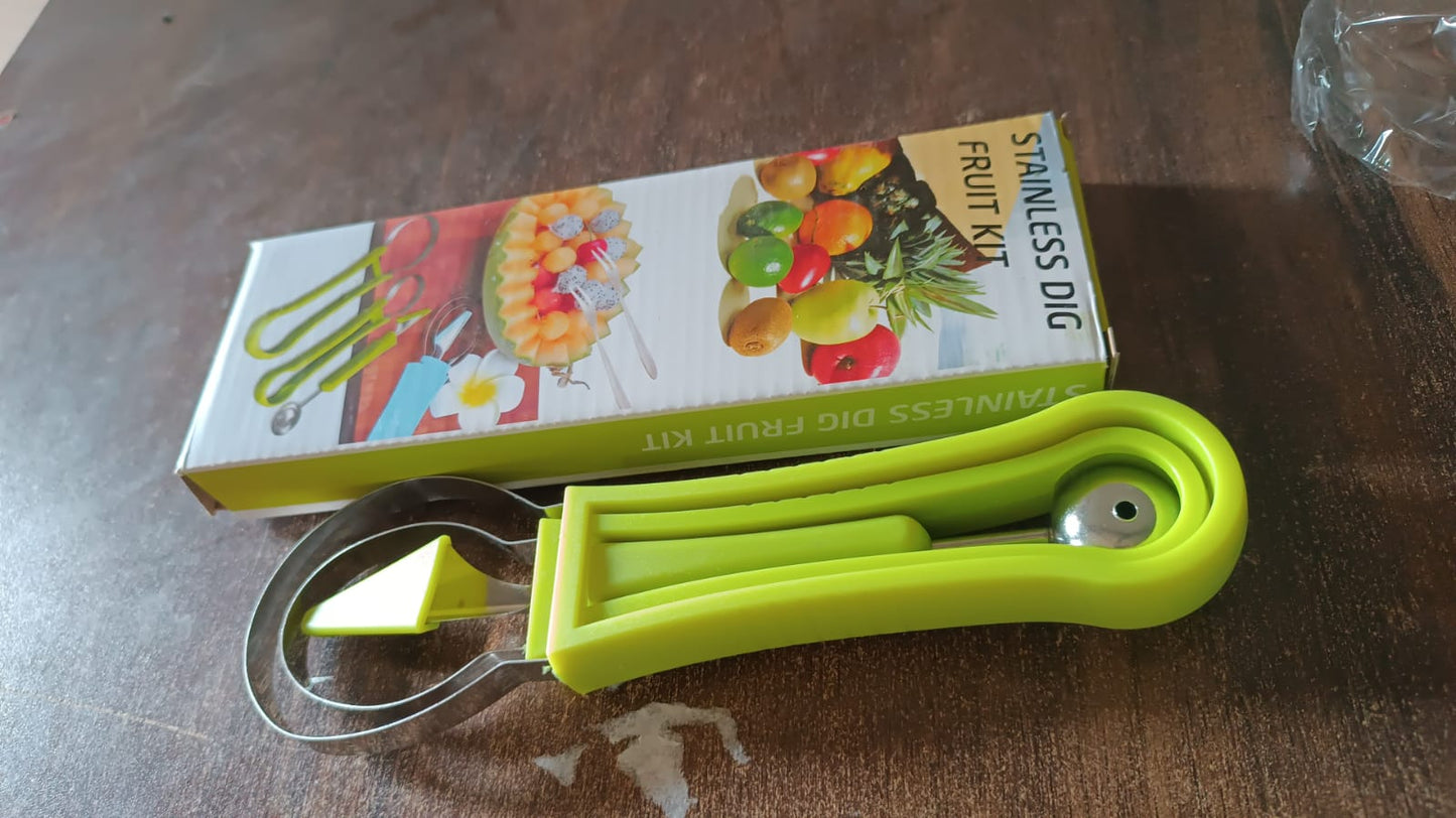 Professional 3 in 1 Stainless Steel Watermelon Cutter Fruit Carving Tools Set (1 Set) Your Brand