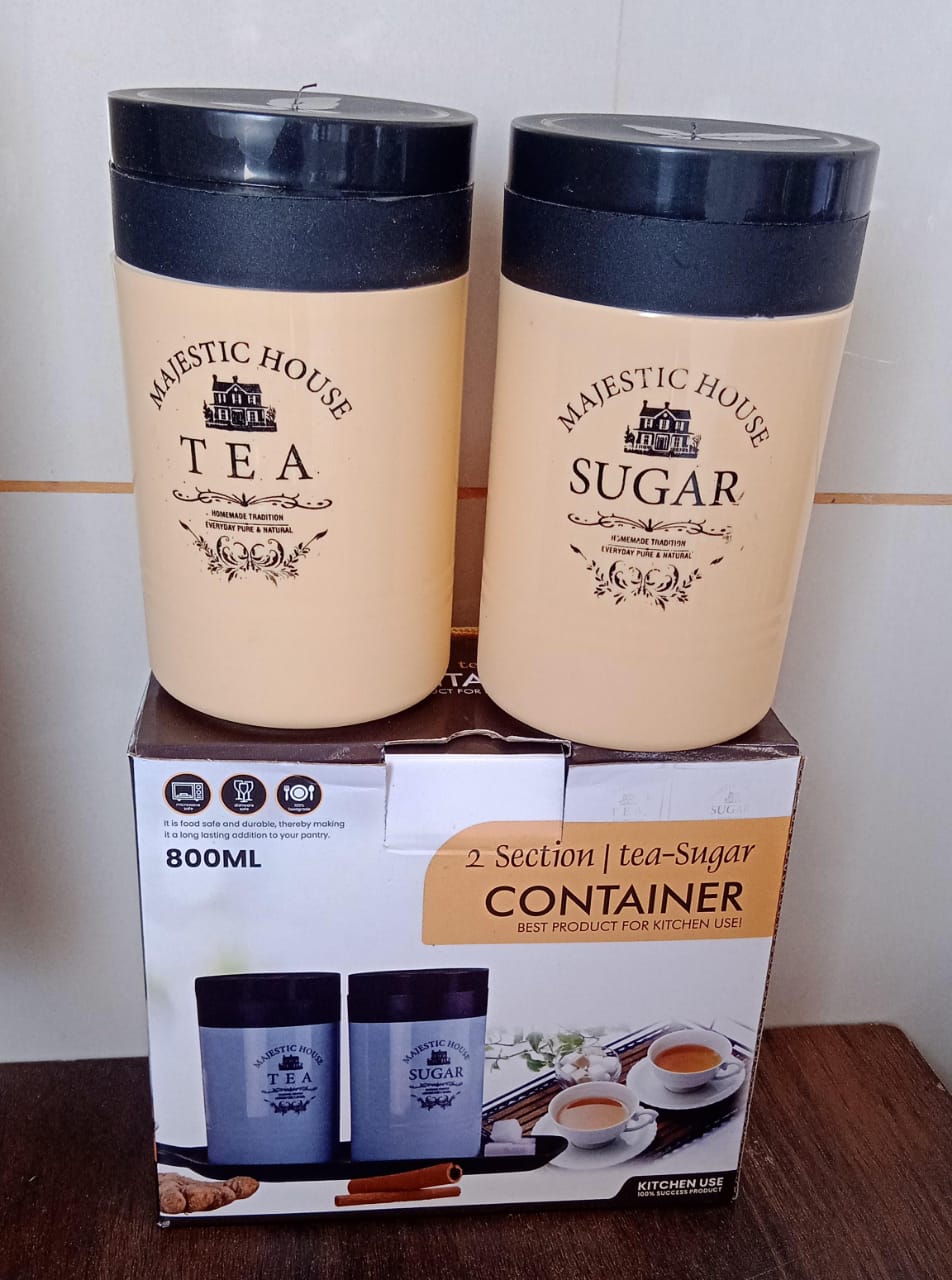 Accurate Seal Tea Sugar Coffee Container, Plastic Damru Shaped Tea, Coffee, Sugar Canisters Jar, New Airtight Food Seal Containers for Salt, Dry Fruit, Grocery 2 Section (800 ML Approx) Your Brand
