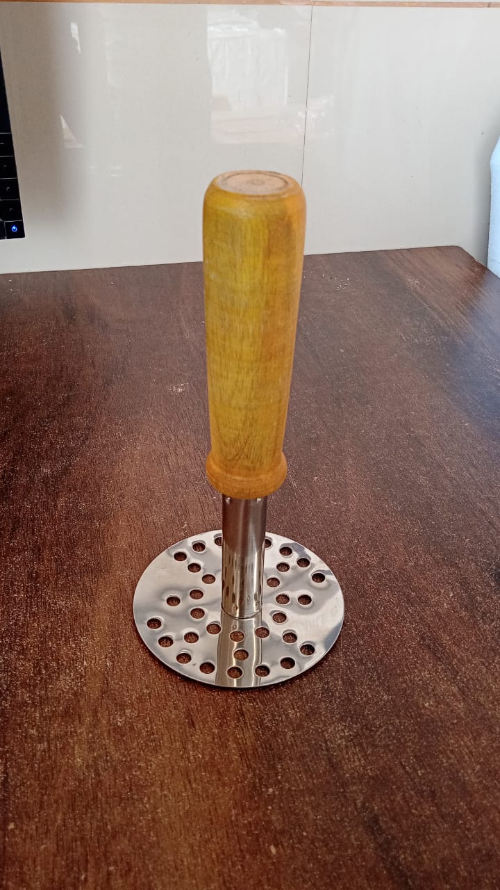 High Grade Stainless Steel Potato Masher Paubhaji / Pav Bhaji Masher with Wooden handle (1 Pc) Your Brand