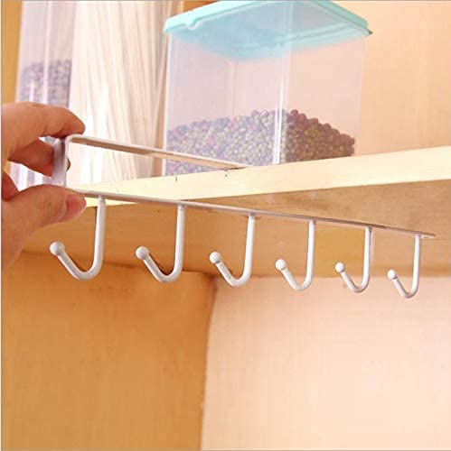 Under Shelf Hanging Hooks Organizer Rack | Kitchen Cup & Utensil Holder