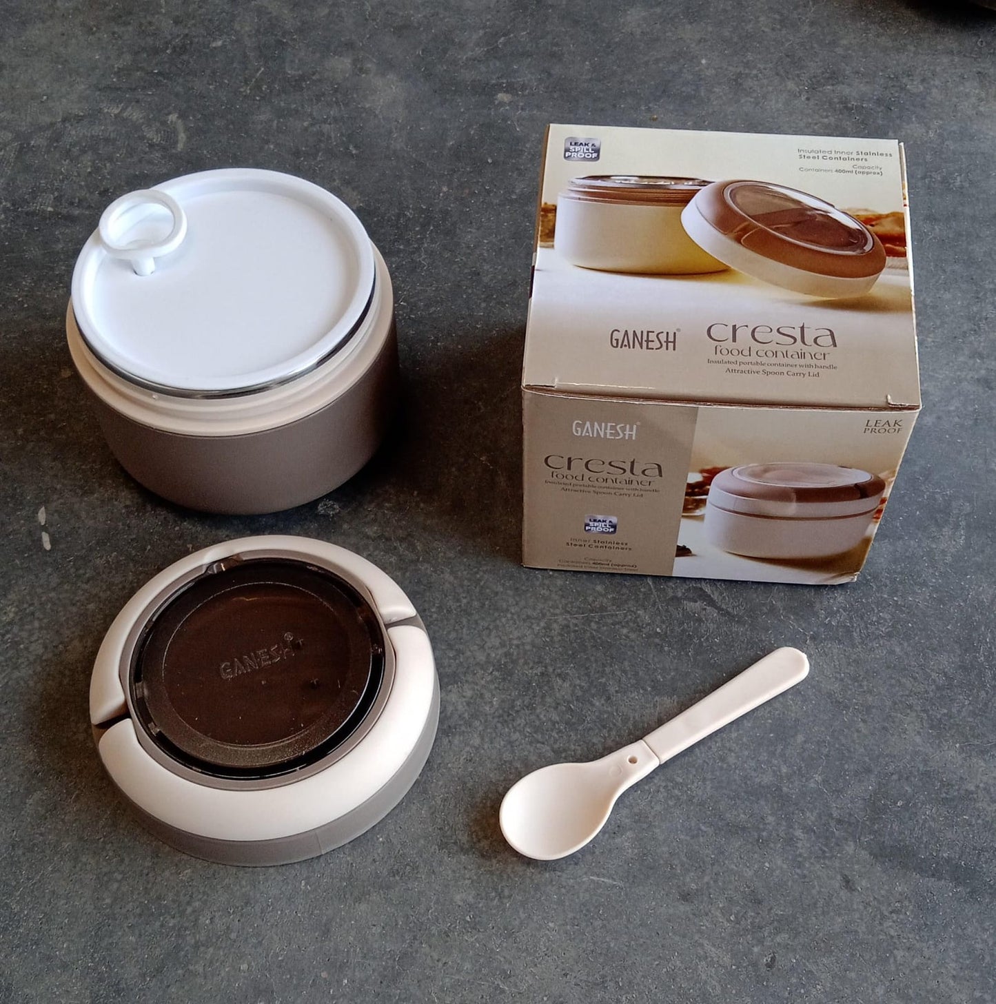 Ganesh Cresta Food Insulated Airtight Leak-Proof Lunch Box With Spoon for Office, School, Picnic (1Pc) Your Brand