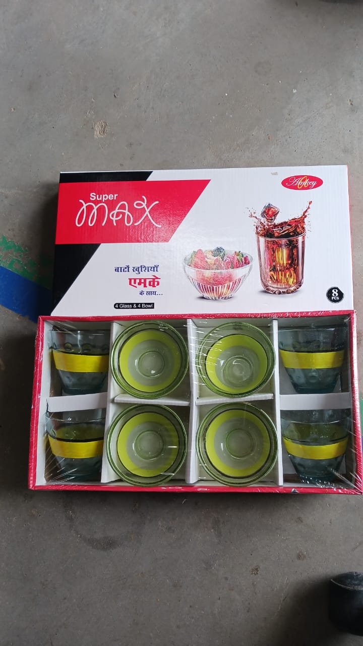 High Quality 4 Pc Glass & 4Pc Bowl Set, perfect choice For kitchen Your Brand