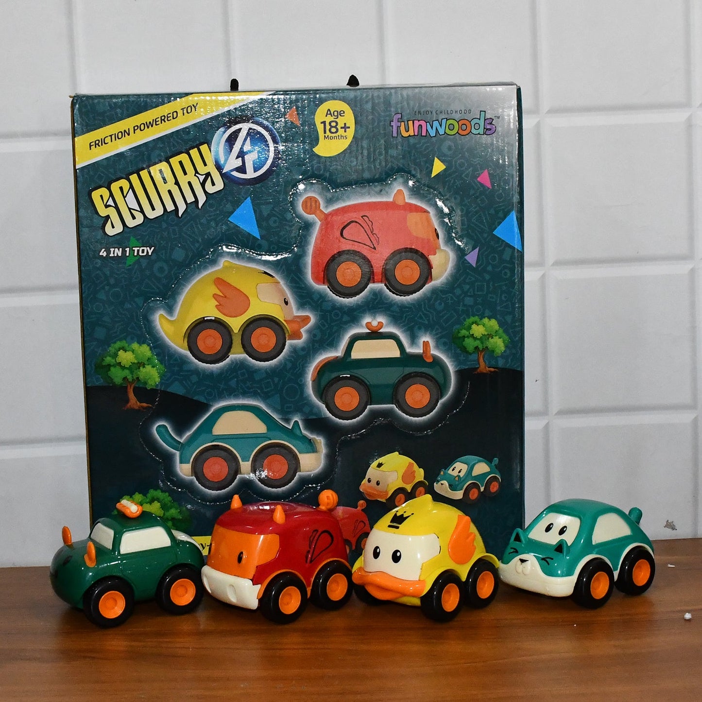 Funwoods Animal Cartoon Pull-Back Toy Car - (4 Pc / Set)