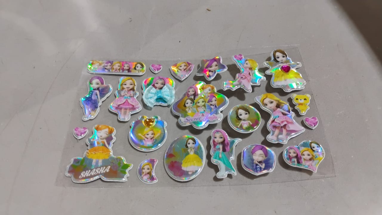 Girls Cartoon Design Adhesive 3D Stickers (1 Sheet / 19×12 Cm) Your Brand