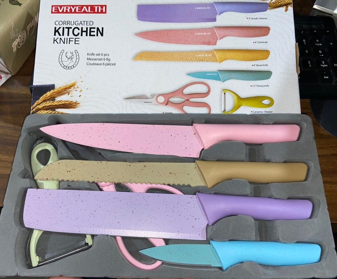 Corrugated 6Pc Kitchen Knife Set Professional Box Knife Set 6 Piece Forged Kitchen Knives with Box. Your Brand