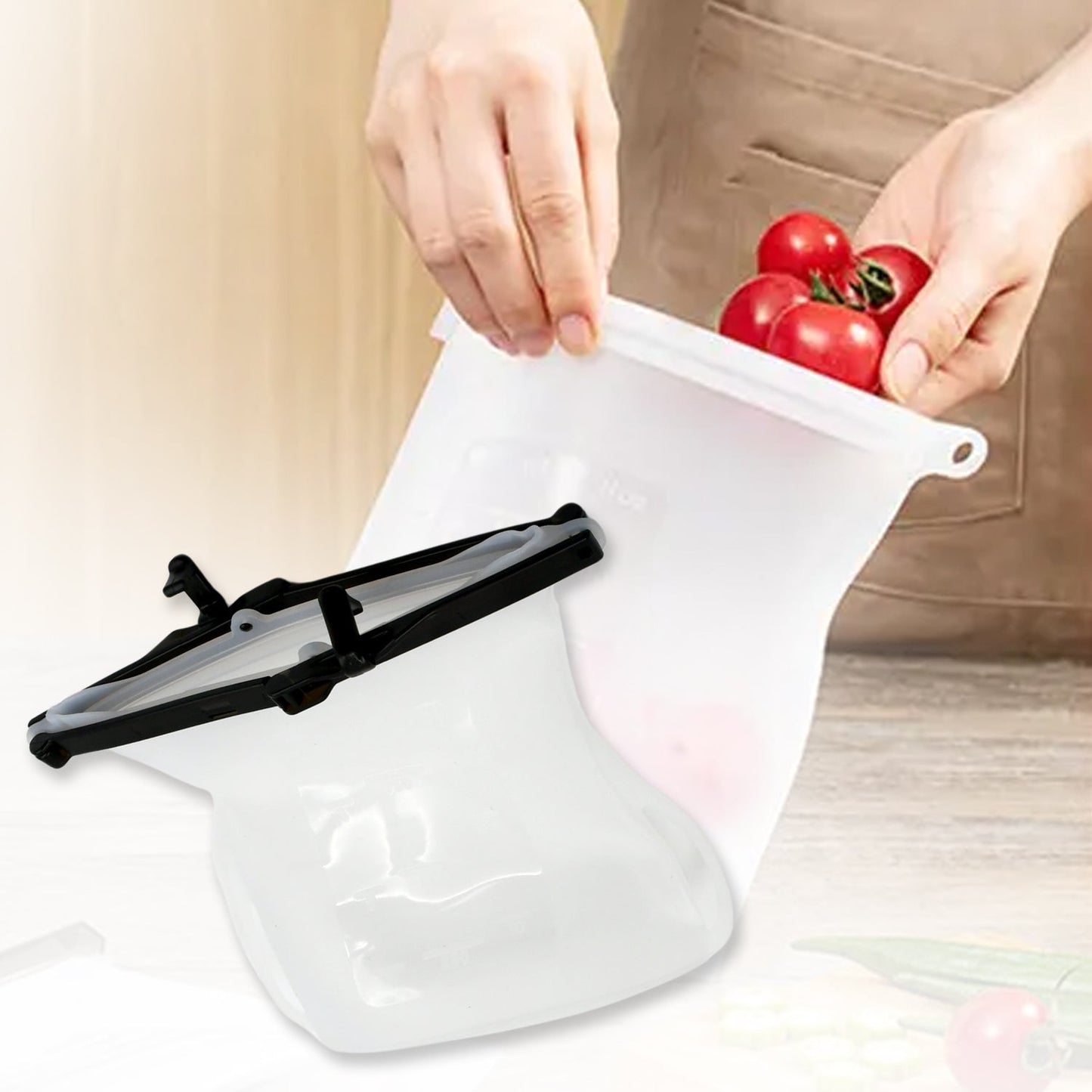 Reusable Silicone Food Storage Bag Set Leakproof Lock Reusable Flat Bottom Freezer Bags, Sandwich Bags, Silicone Food Grade Kids Snack Bags, BPA Free Microwave Dishwasher Safe (1 Pc) Your Brand