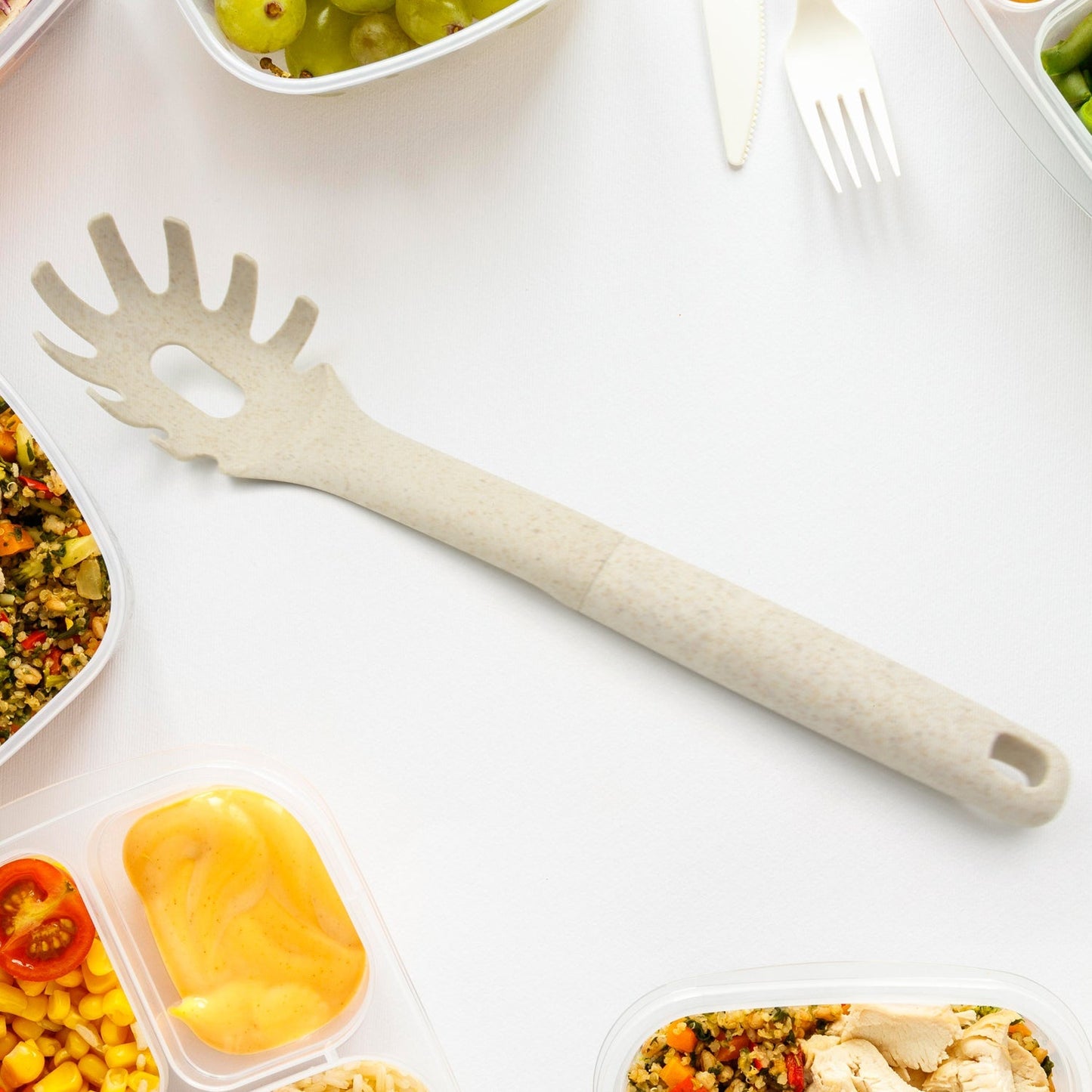 Plastic Kitchen Accessories Whisk , Pasta Spoon & Soup Spoon Heat Resistant Non Stick Spoons Kitchen Cookware Items (1 Pc ) Your Brand