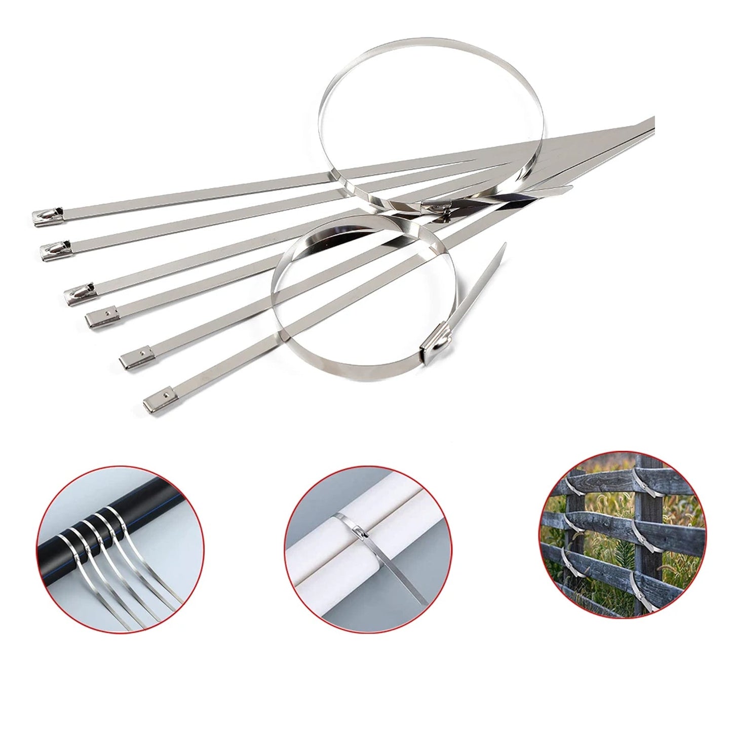 Stainless Steel Cable TIE Used for Solar, Industrial and Home Improvement Multipurpose HIGH Strength, Self-Locking Zip Ties, Multi-purpose Tie, Portable Rustproof 100Pcs Wide Application Zip Tie Set for Building (100 pcs Set / 4.6x200MM) Your Brand
