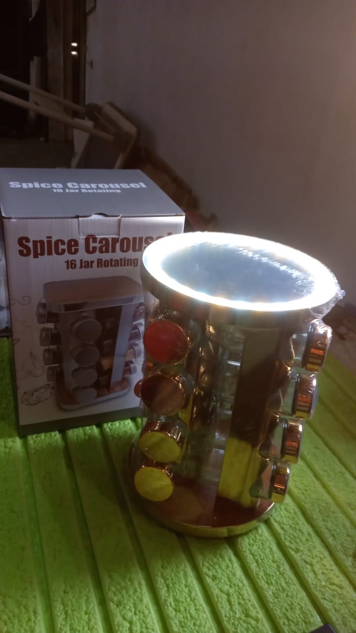 LED Spice Rack Organizer, Rotating Spice Rack (Golden / 16 Pc / MOQ - 6 pc)